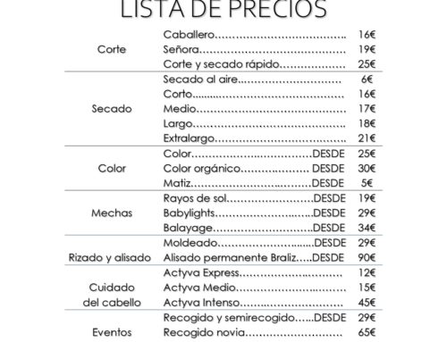 Lista de precios Mk Peluquería Zaragoza